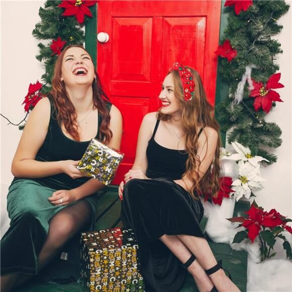 Christmas Headband Women Jeweled Plaid Bow Hair Accessory Holiday Gift - Picture 7 of 8